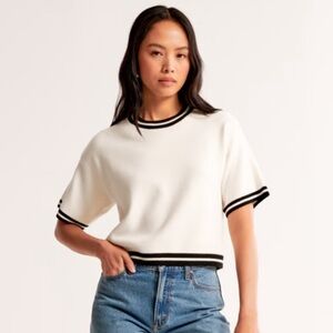 NWOT Abercrombie & Fitch White Short Sleeve Sweater with Black Stripes